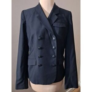 J.Crew Women's Double Breasted Jacket 100% Wool Solid Black Sz 6 Pockets Lined